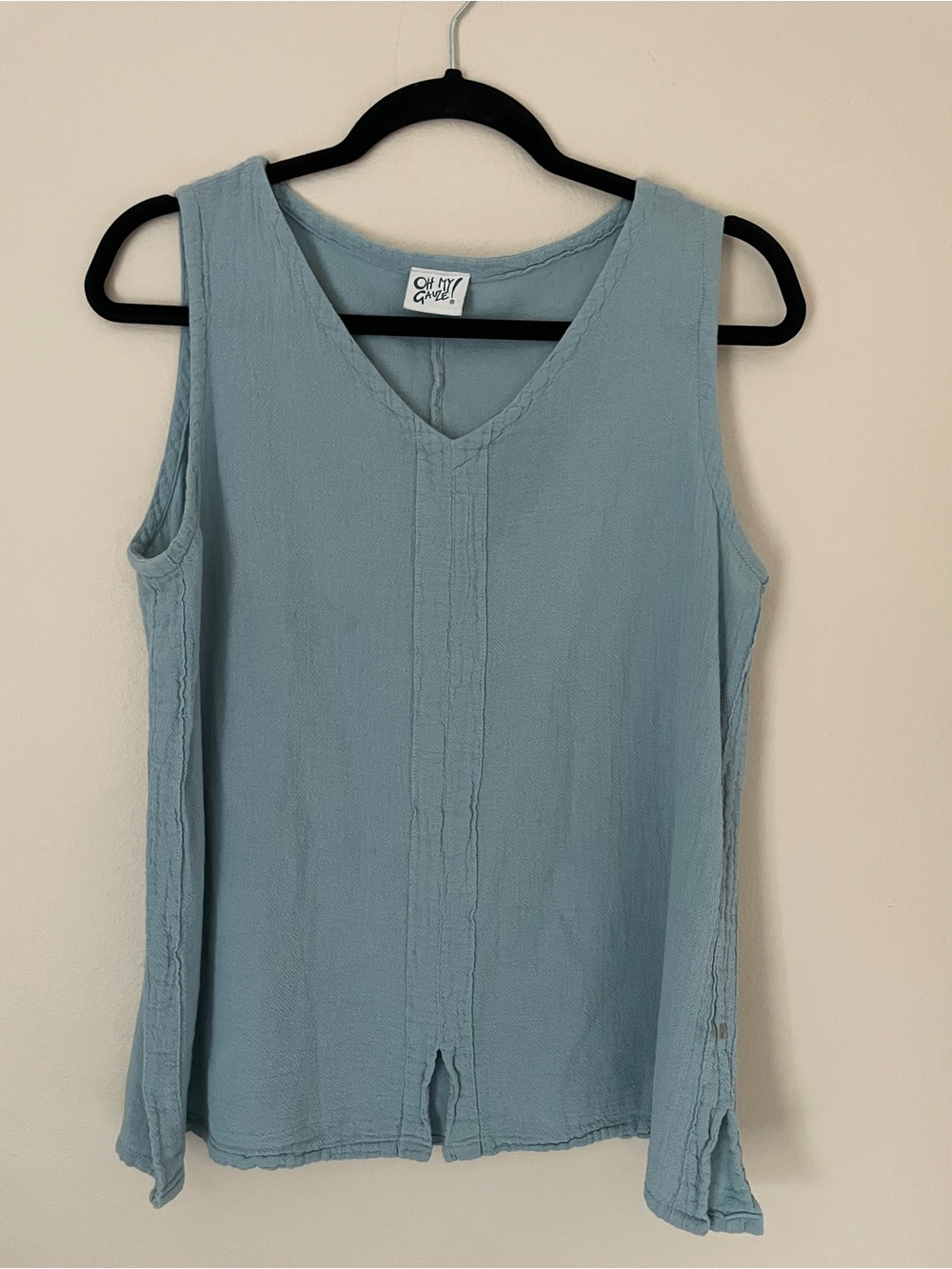 Oh My Gauze! Light Blue V-Neck Gauze Tank Top 100% cotton Size Small